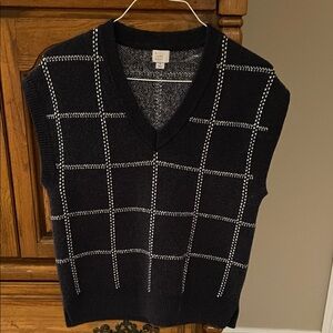 a new day Blue and White Grid V Neck Sweater